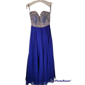 Mac Duggal Dress Strapless Aline Gown Rhinestone Sweetheart Chiffon Maxi Gown